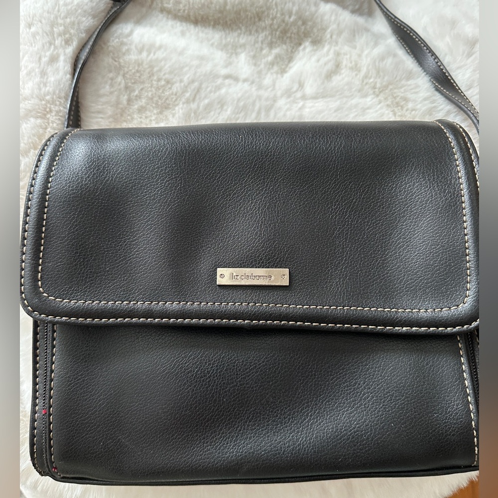 Liz Claiborne Multifunction Organizer Crossbody Bag Black Faux Leather